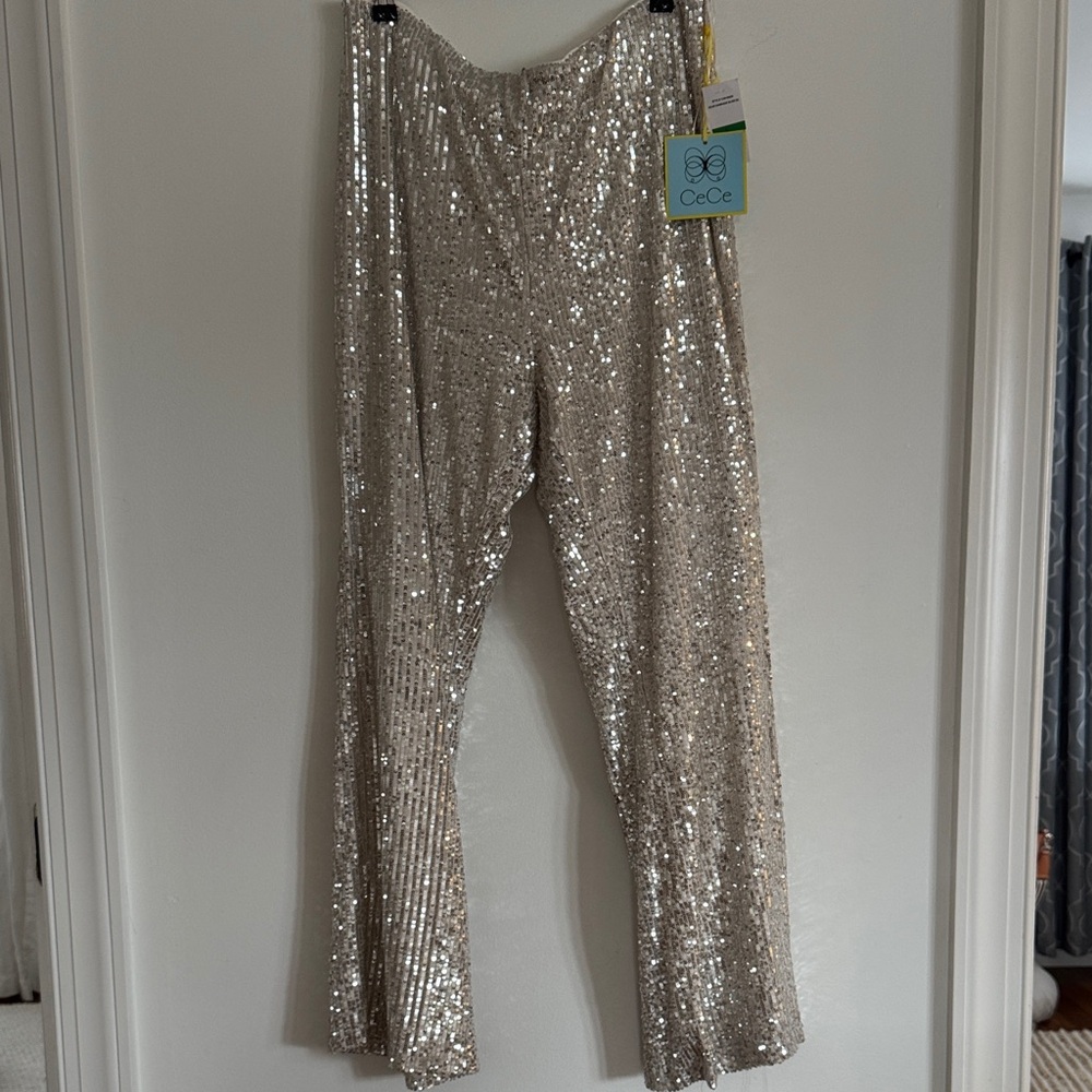 CeCe Sparkling Sequin Pants - Silver Champagne 🍾